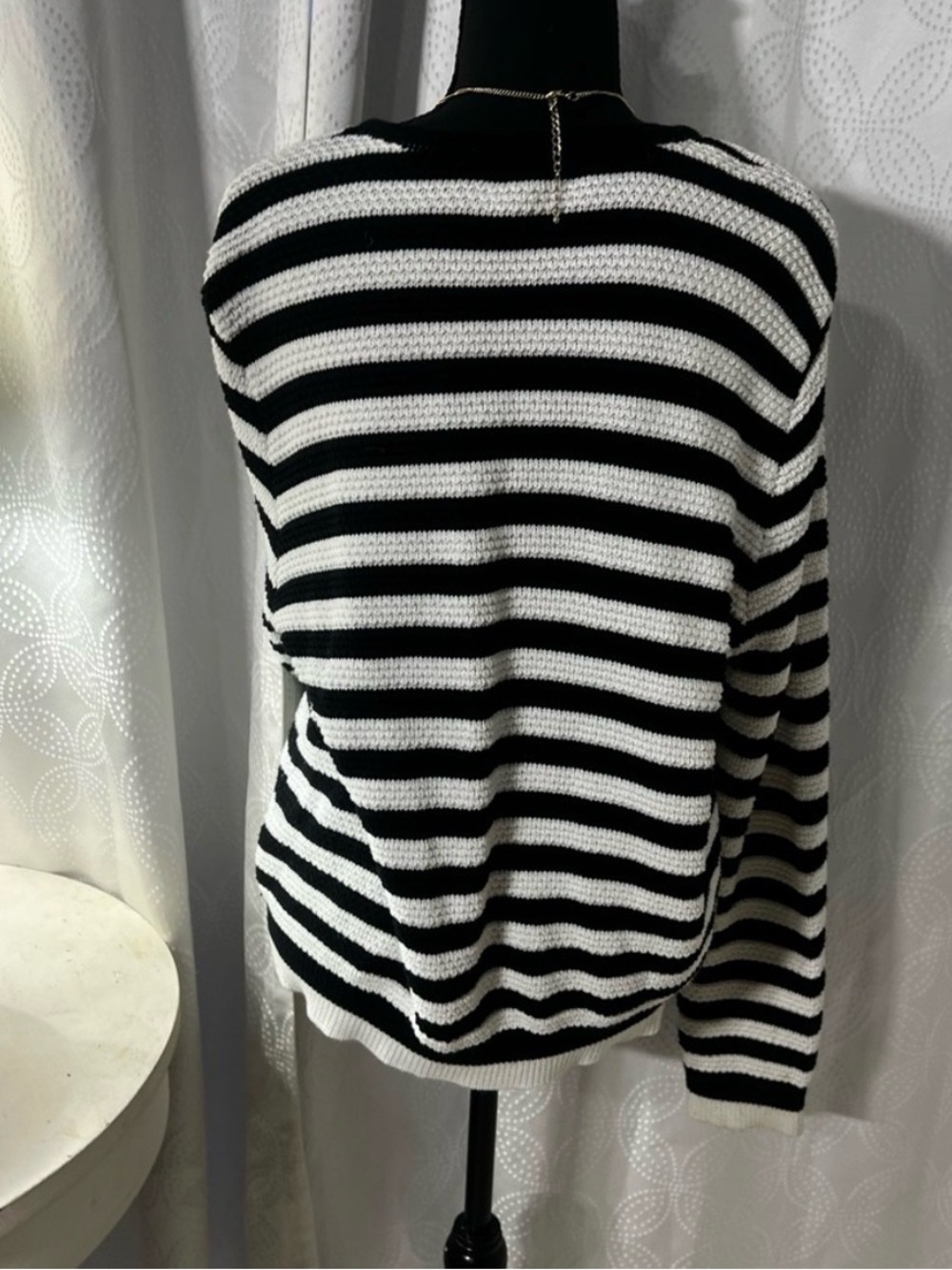 Black & White Striped Knit Cardigan Sweater - Picture 3 of 5